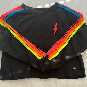 Aviator Nation Bolt Embroidery Classic Cropped Crew Sweatshirt Black/NeonStripes